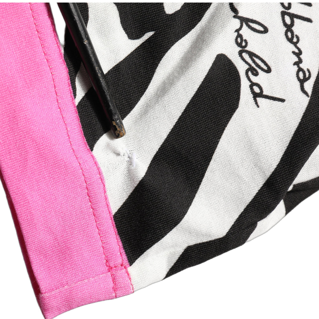 T-shirt Dolce & Gabbana à rayures zébrées multicolores avec motif flamant rose, en coton, visible en gros plan.