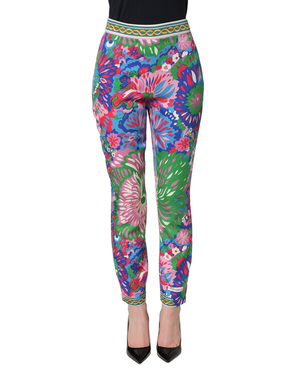 Leggings Dolce & Gabbana en jersey extensible à motifs floraux multicolores, ajustés et confortables.