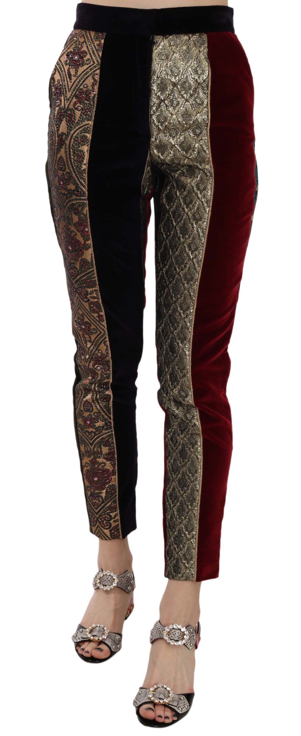 Pantalons cropped à jacquard multicolore Dolce & Gabbana, coupe tapered, détails élégants et tissu texturé visibles.