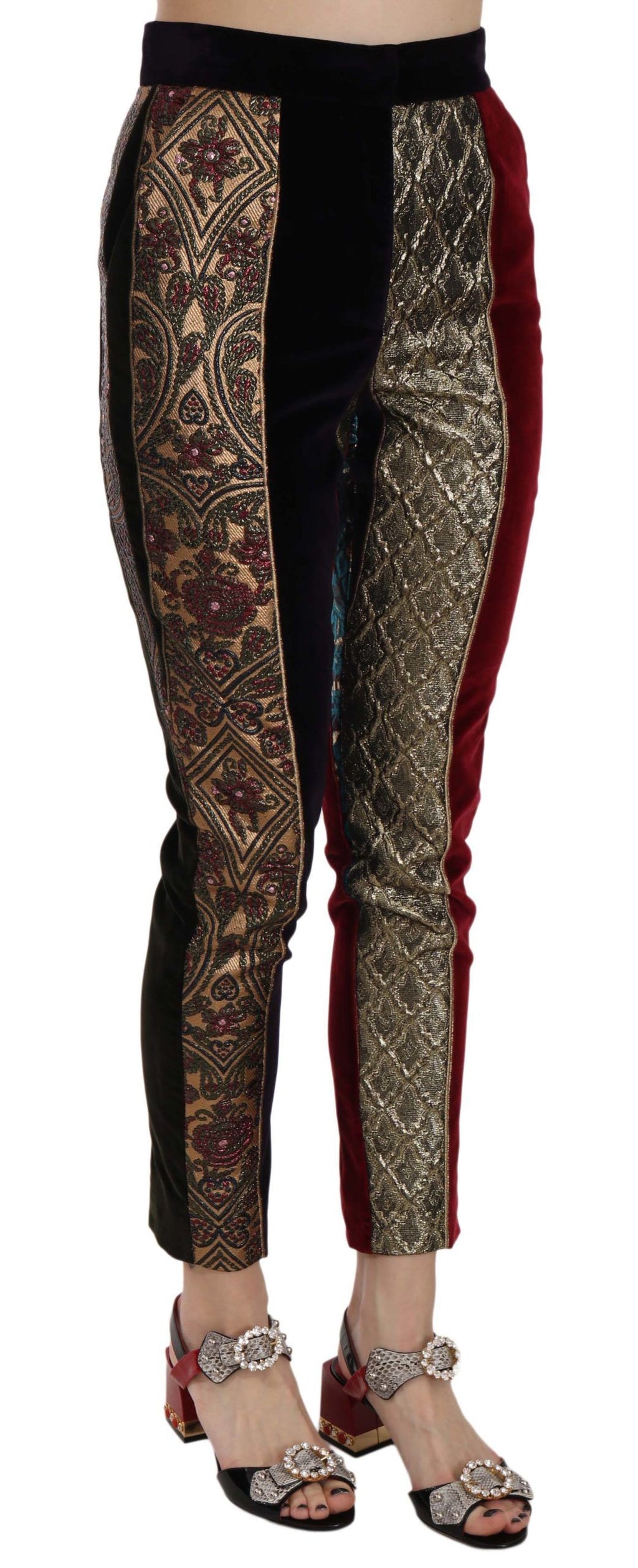 Pantalon Dolce & Gabbana multicolore en jacquard cropped à coupe tapered, détail élégant et tissu à motifs colorés.