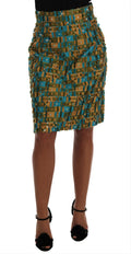 Jupe droite en jacquard multicolore de Dolce & Gabbana, style élégant et tissu sophistiqué visible sur l'image.