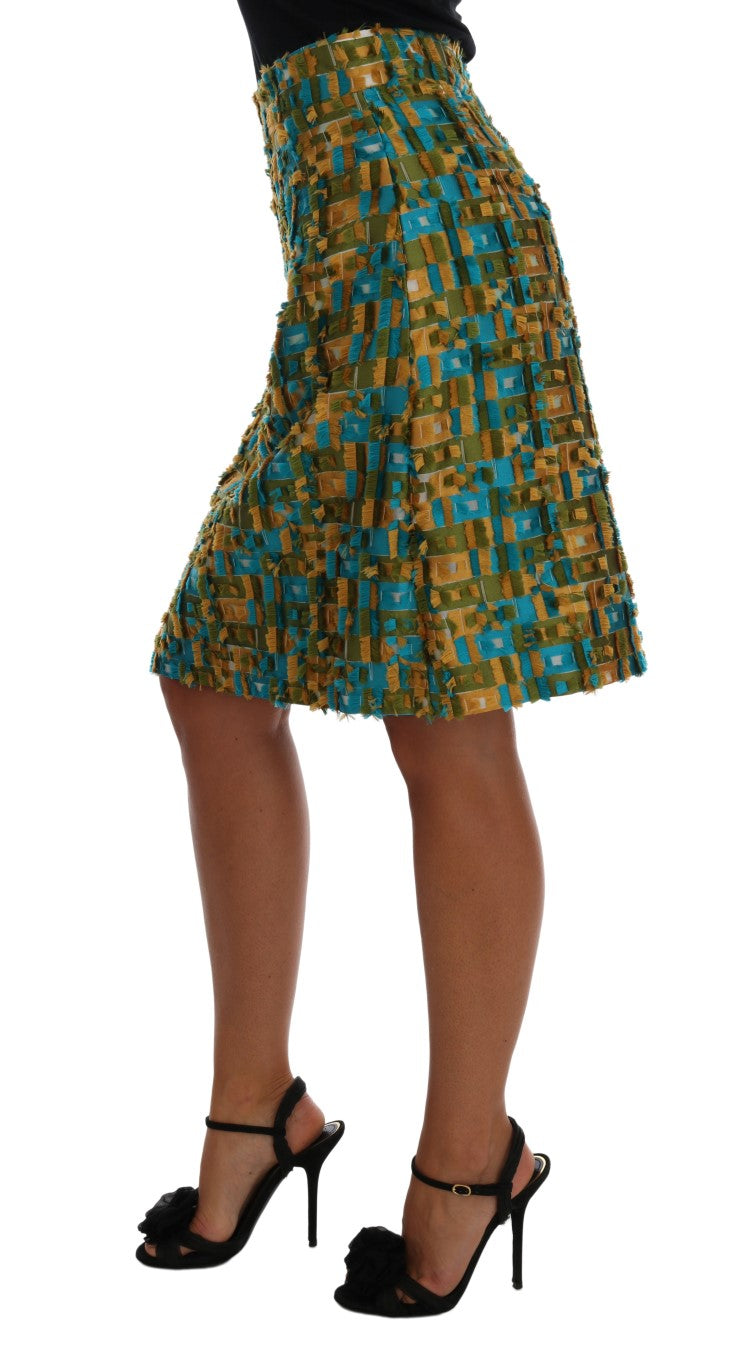 Jupe droite à carreaux multicolores Dolce & Gabbana en jacquard, élégante et sophistiquée.