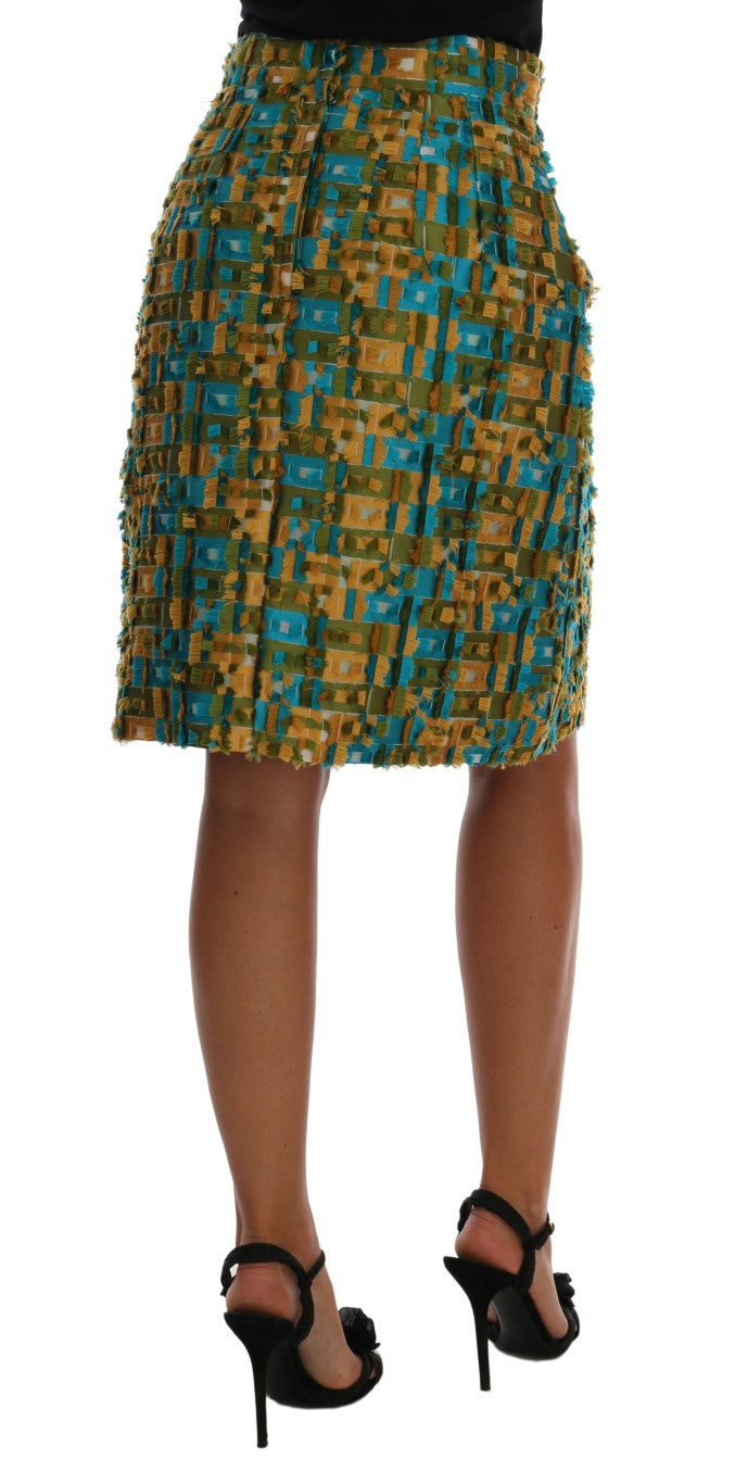Jupe crayon droite Dolce & Gabbana en jacquard multicolore, motif élégant et sophistiqué, tissu texturé et design moderne.