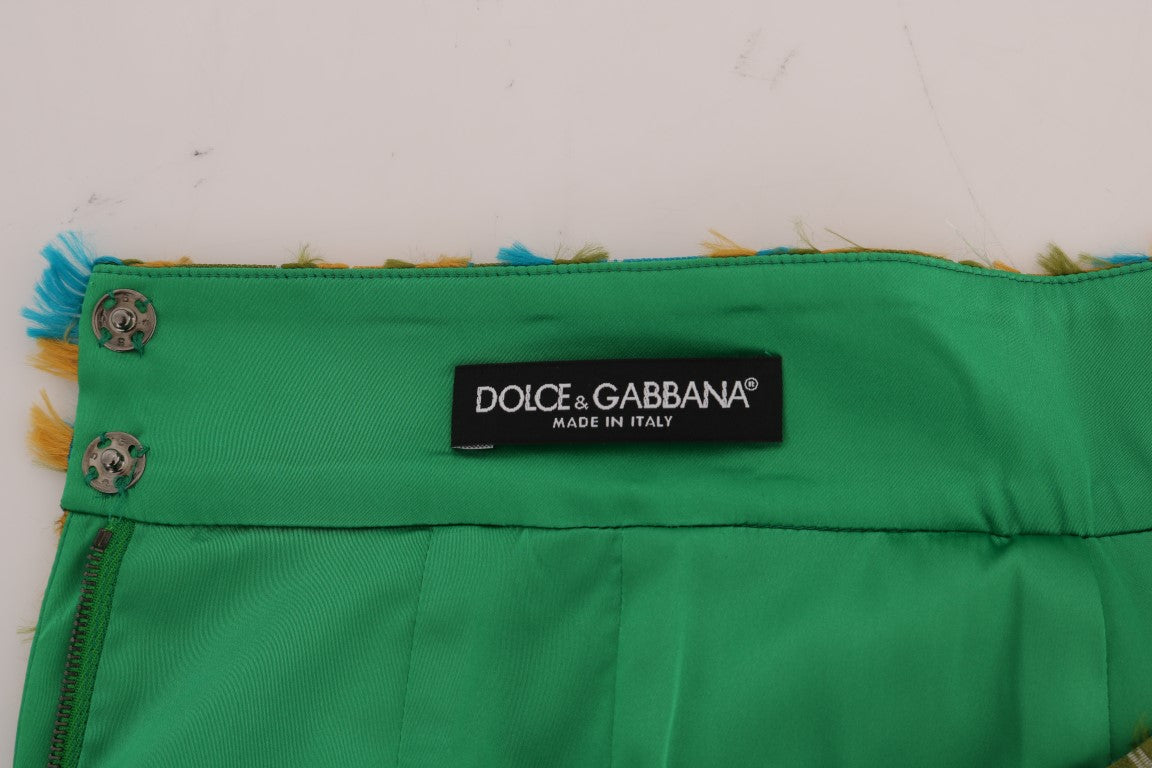Jupe droite à carreaux multicolores Dolce & Gabbana en jacquard, élégante et raffinée, visible en image.
