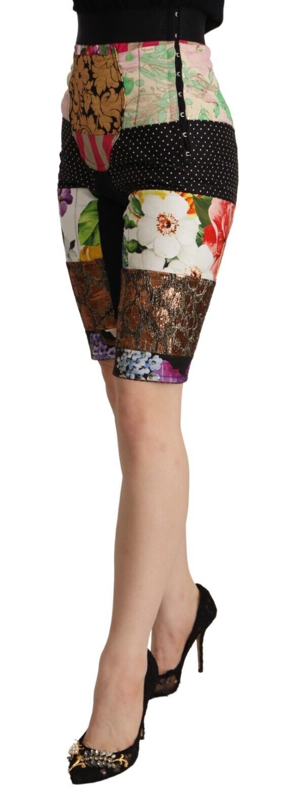Pantalons cropped taille haute Dolce & Gabbana à patchwork multicolore, style tendance et élégant.