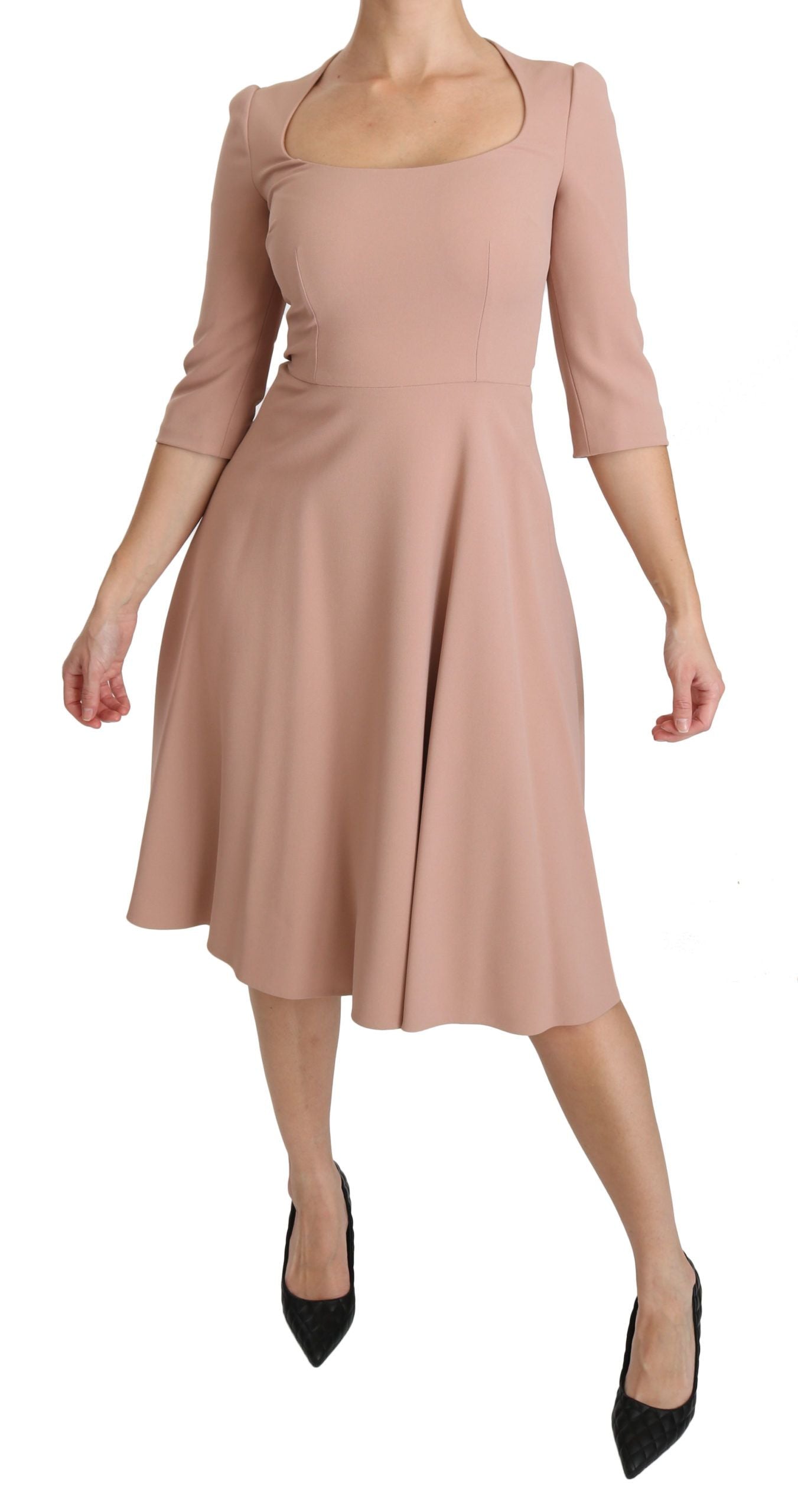 Robe Dolce & Gabbana rose à manches 3/4, coupe évasée en viscose, vêtement élégant pour femme.
