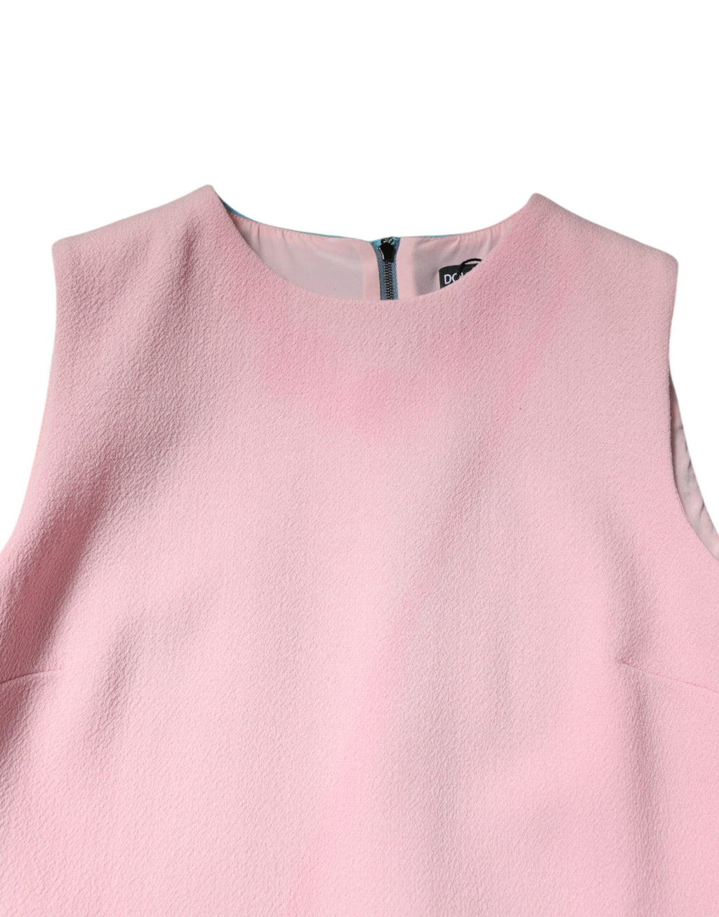 Robe courte sans manches en laine rose et bleue de Dolce & Gabbana, style shift, mini robe élégante.