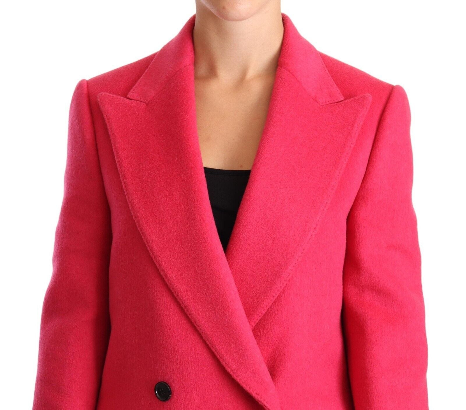 Manteau trench rose à double boutonnage Dolce & Gabbana, veste élégante en tissu léger, vue de face sur mannequin.