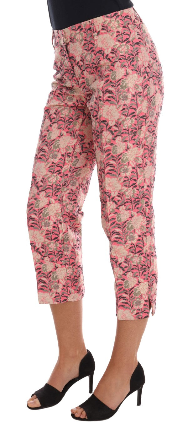 Pantalons Capri en brocart floral rose de Dolce & Gabbana, style élégant et féminin.