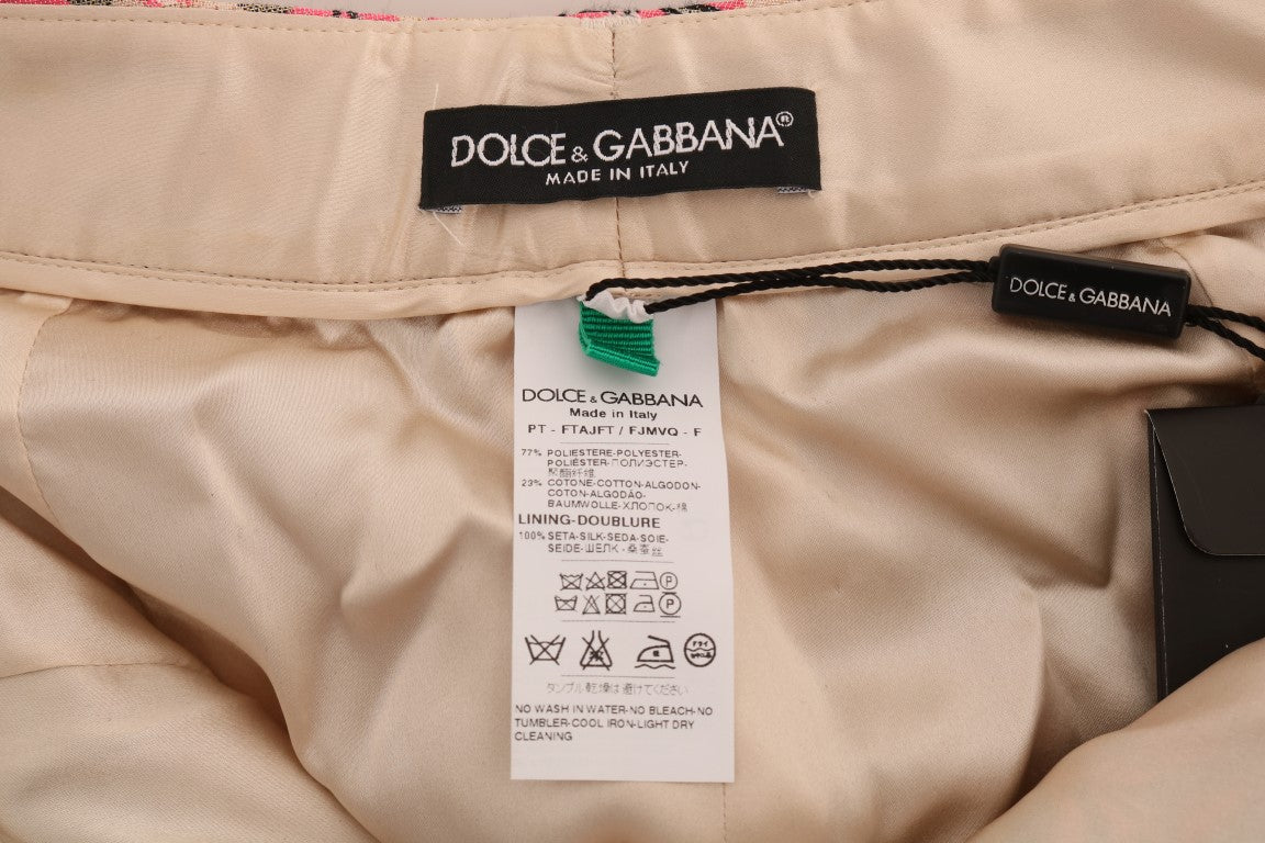 Pantalons Capri en brocart floral rose Dolce & Gabbana, style élégant et sophistiqué, avec motif floral vibrant.
