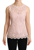 Haut sans manches Dolce & Gabbana en dentelle rose avec motif floral, style élégant et féminin.
