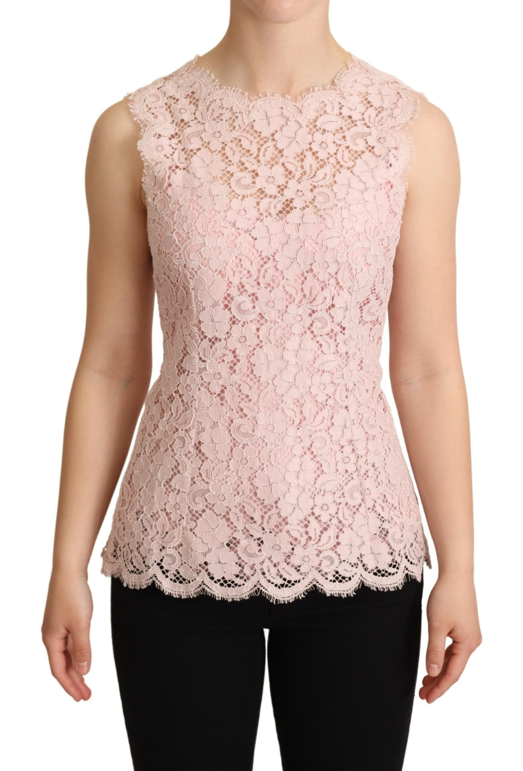 Haut sans manches Dolce & Gabbana en dentelle rose avec motif floral, style élégant et féminin.