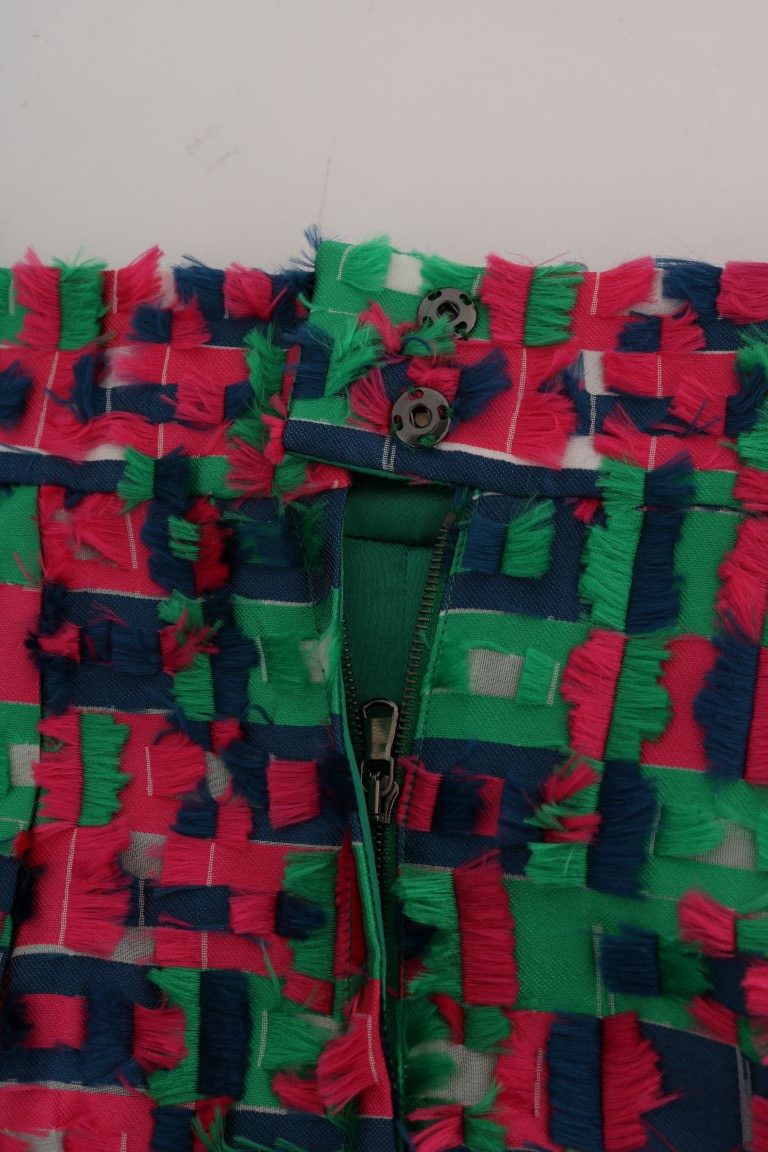 Jupe crayon jacquard rose et vert Dolce & Gabbana, élégante et tendance, visible en détail dans cette image.