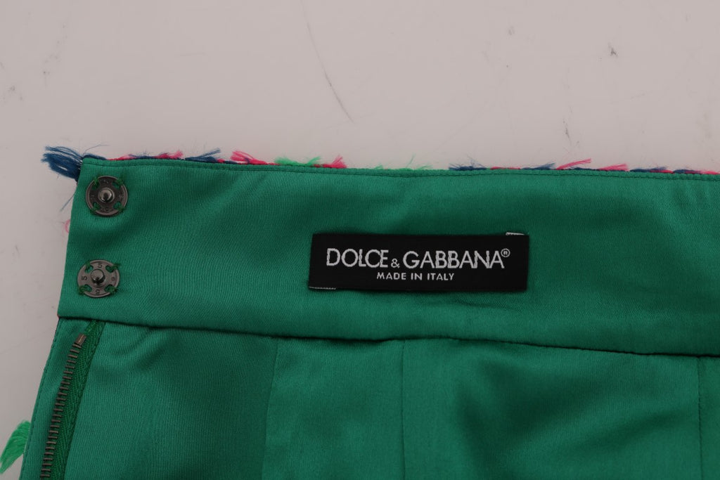 Jupe crayon jacquard rose et vert Dolce & Gabbana, design élégant et tendance, vue de face sur fond blanc.