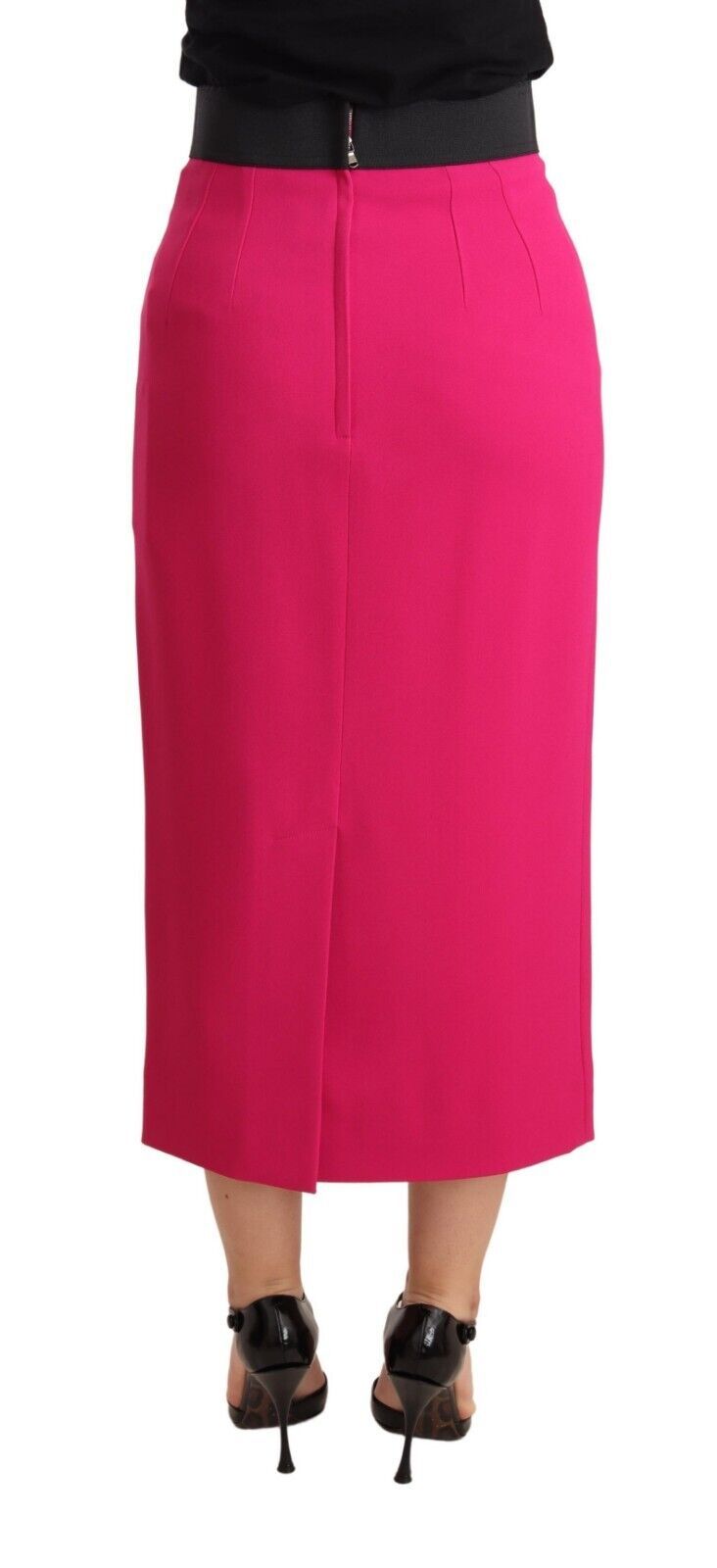 Jupe droite à taille haute en stretch rose de Dolce & Gabbana, style pencil, en tissu élégant et ajusté.