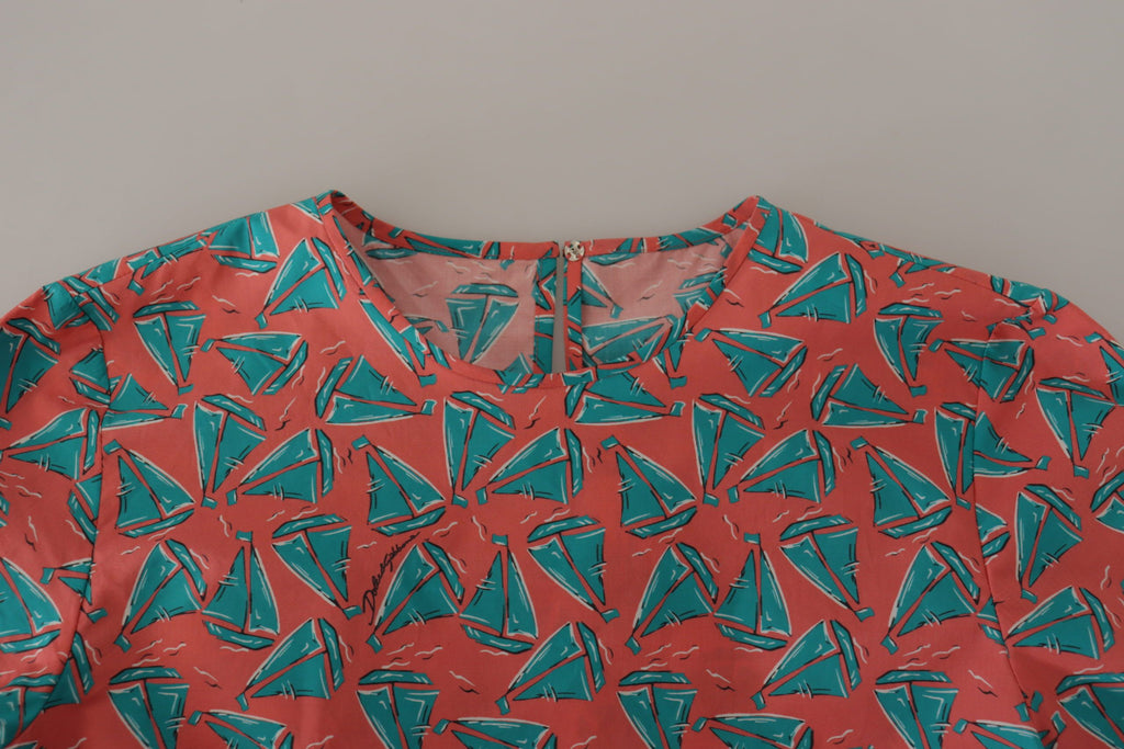 T-shirt en coton rose Dolce & Gabbana avec imprimé voilier nautique, style décontracté et design élégant.