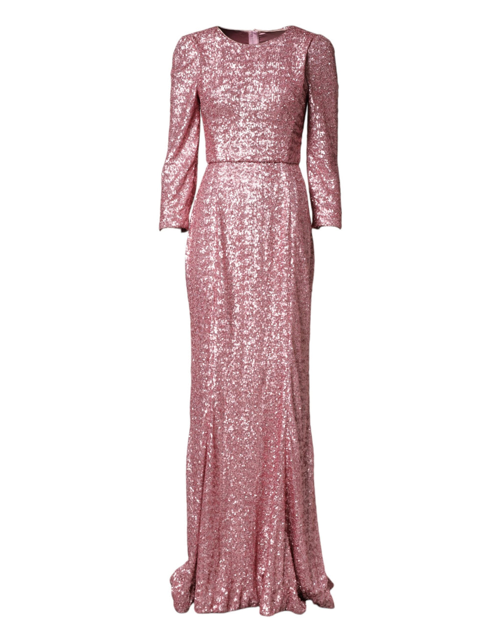 Robe longue sirène rose à sequins Dolce & Gabbana, élégante robe de soirée avec finition brillante et détails festifs.