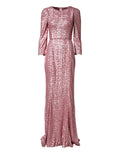 Robe longue sirène rose à sequins Dolce & Gabbana, élégante robe de soirée avec finition brillante et détails festifs.