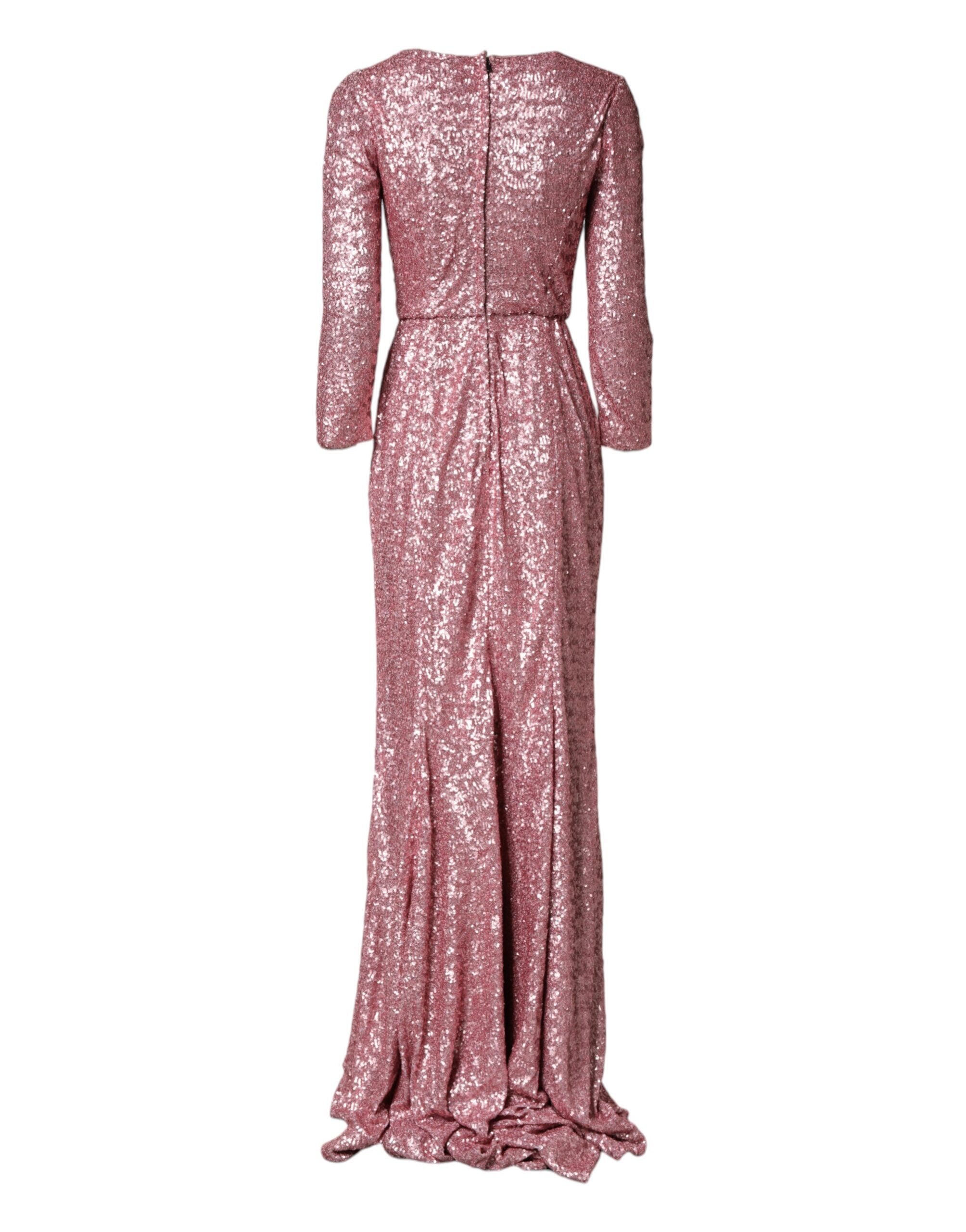 Robe longue sirène rose à sequins Dolce & Gabbana, élégante robe de soirée avec détails scintillants et finition sophistiquée.