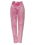 Jeans en denim rose tie-dye Dolce & Gabbana à taille haute et coupe tapered, avec détails délavés et couture visible.