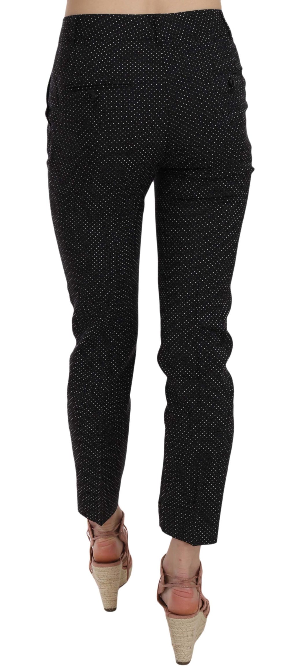 Pantalon capri slim à pois Dolce & Gabbana, pantalon tapered en tissu léger avec motif à pois blanc et noir.