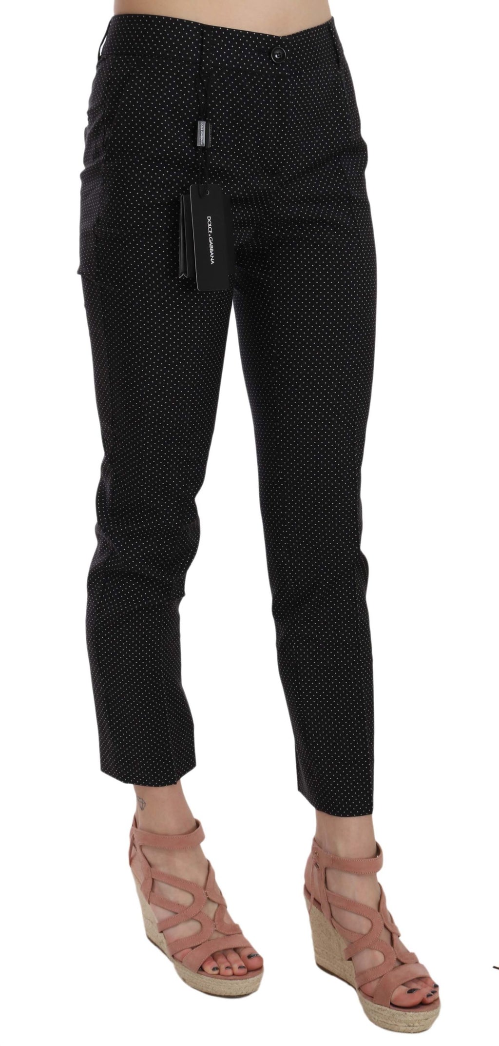 Pantalons slim taille capri à pois de Dolce & Gabbana, pantalon tapered en tissu léger, vue de face.