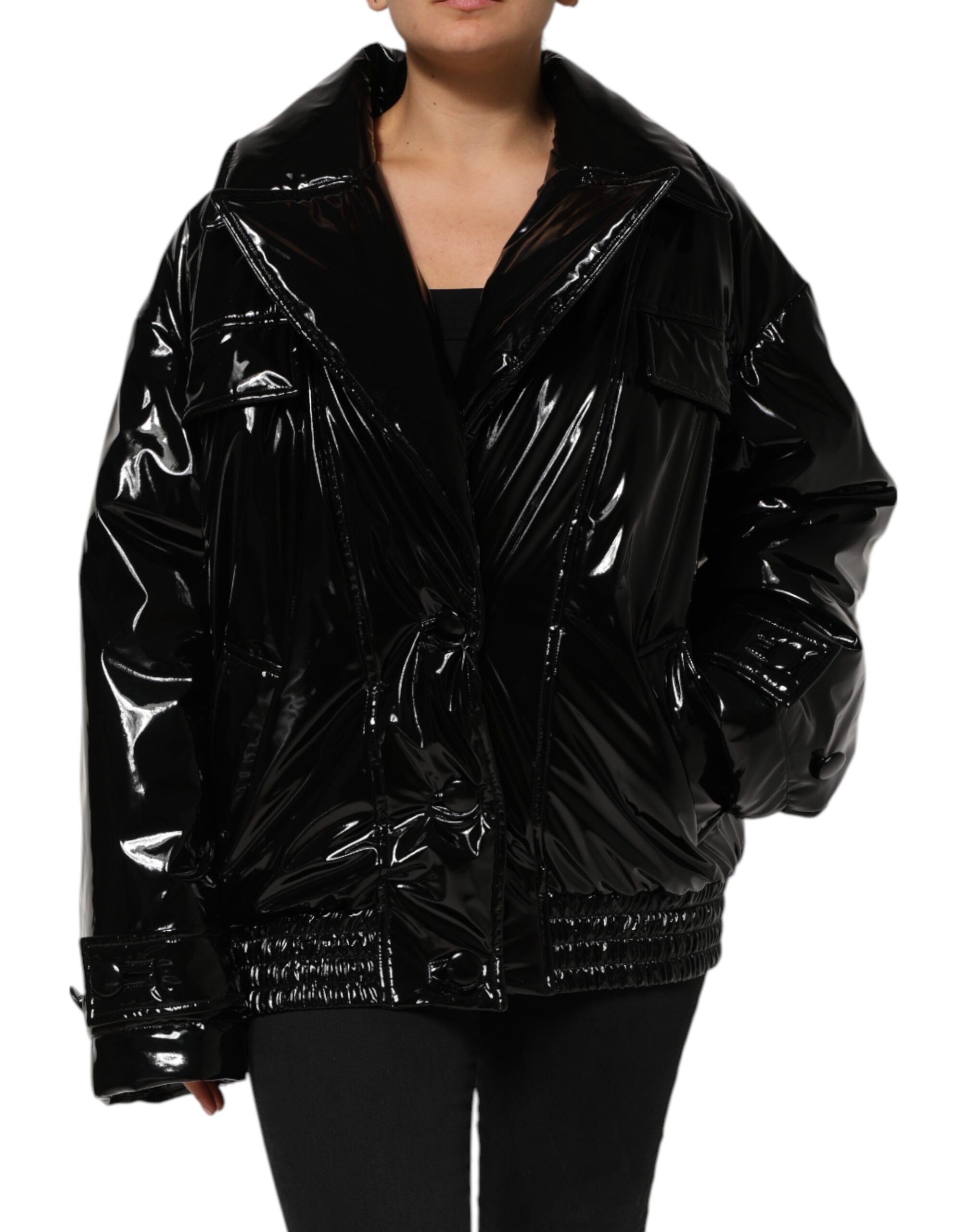 Doudoune matelassée noire en polyester de Dolce & Gabbana, veste chaude et élégante avec couture en relief.