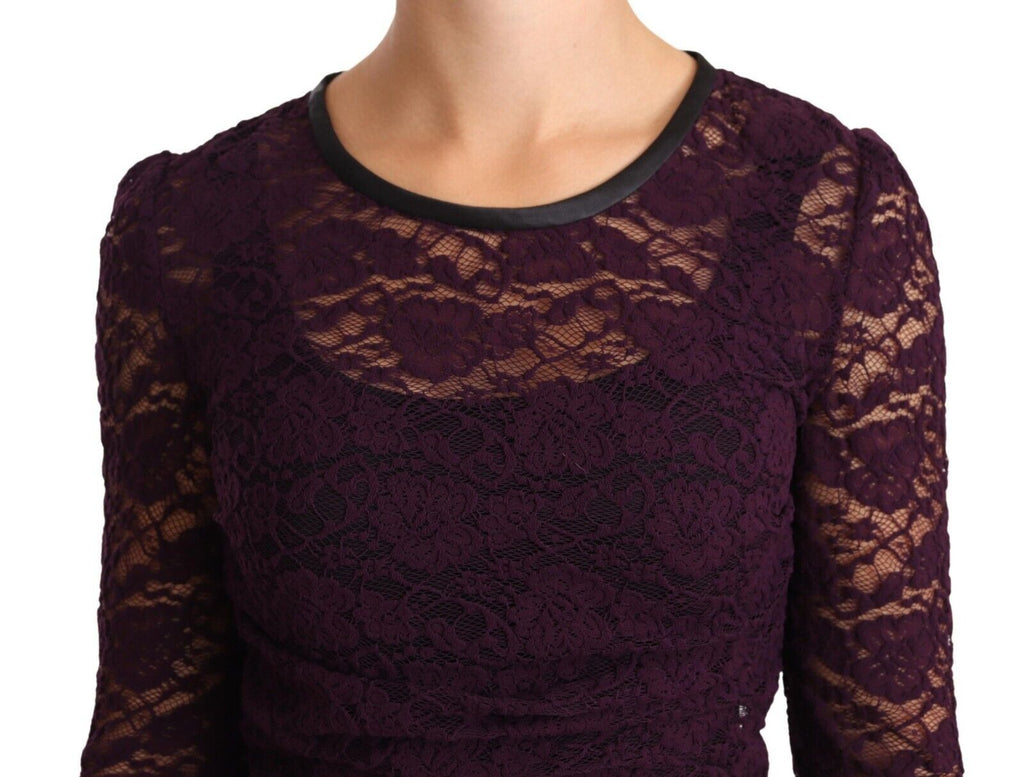 Top à manches longues en dentelle violette Dolce & Gabbana, élégant et féminin, avec détails délicats.