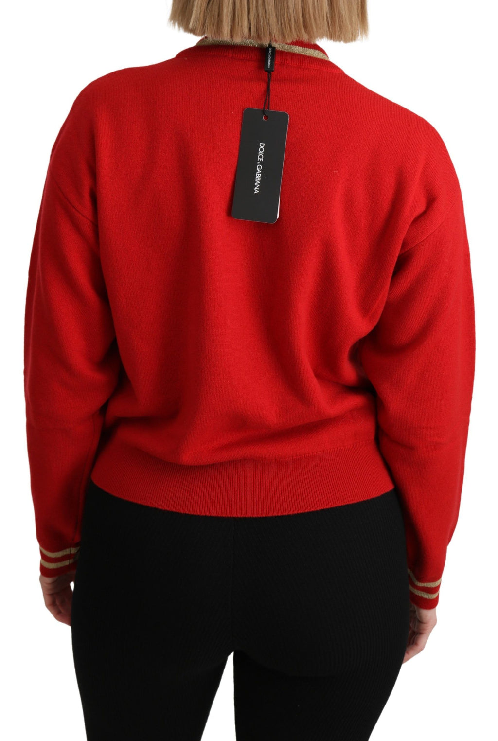 Pull en cachemire rouge Dolce & Gabbana avec motif de dessin animé, pull chaud et élégant pour femmes.