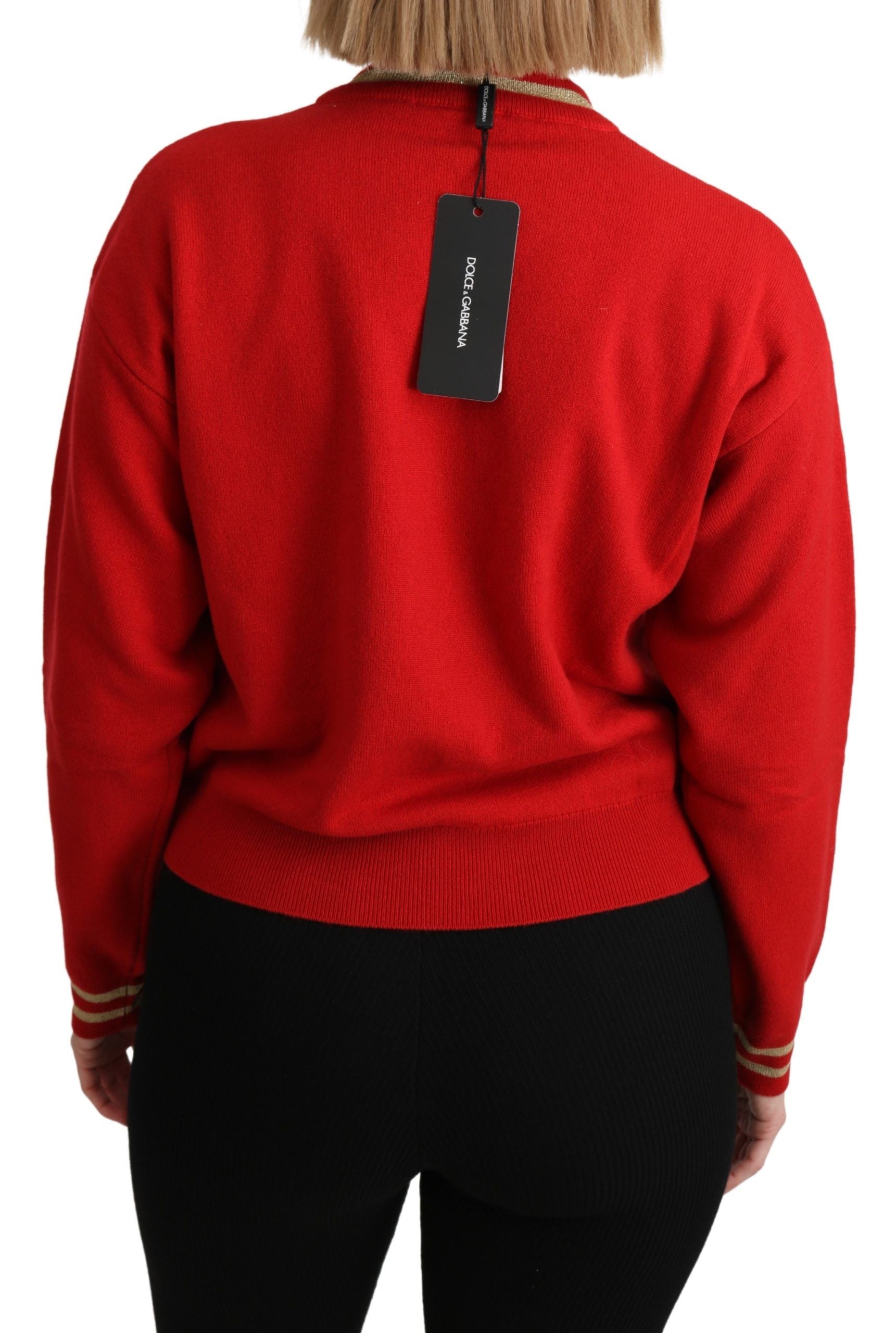 Pull en cachemire rouge Dolce & Gabbana avec motif de dessin animé, pull chaud et élégant pour femmes.