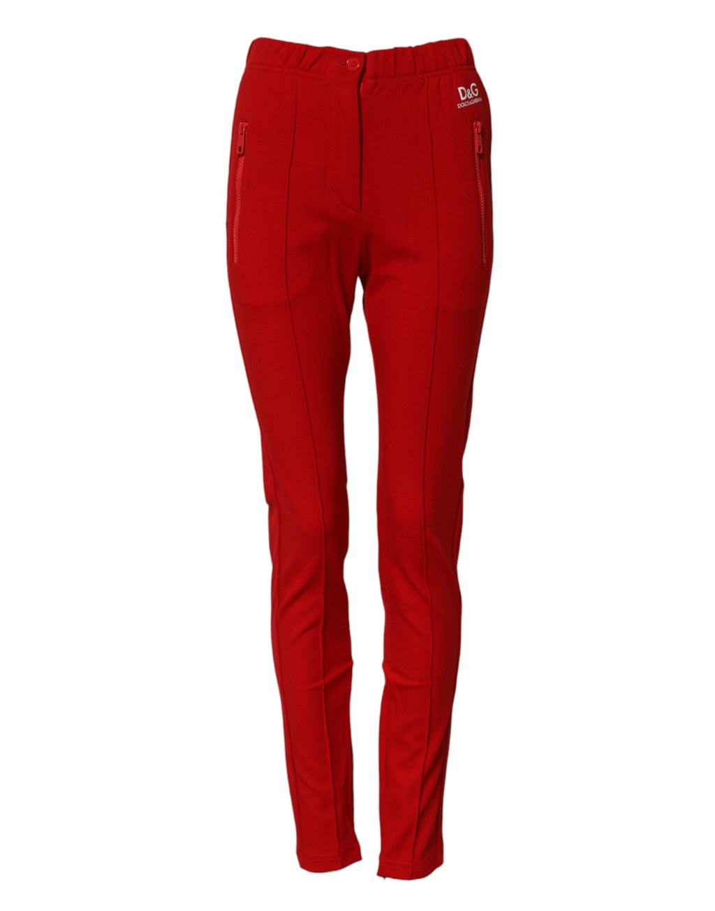 Pantalon rouge à taille moyenne, coupe slim, de la marque Dolce & Gabbana, vue de face, en tissu élégant.