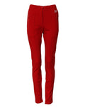 Pantalon rouge à taille moyenne, coupe slim, de la marque Dolce & Gabbana, vue de face, en tissu élégant.