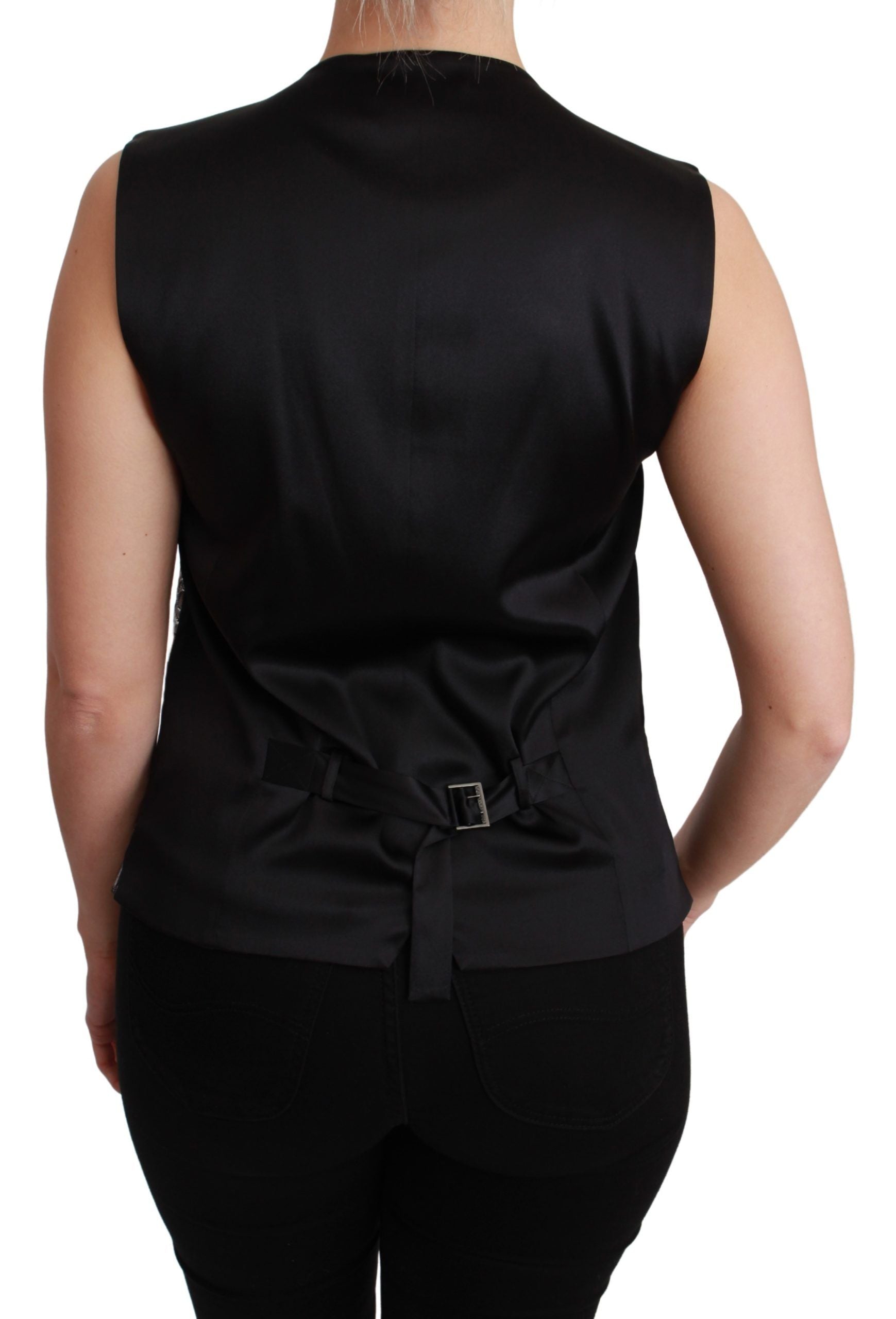 Haut sans manches en brocart argenté Dolce & Gabbana, finition métallisée, élégance sophistiquée, visible sur le produit.