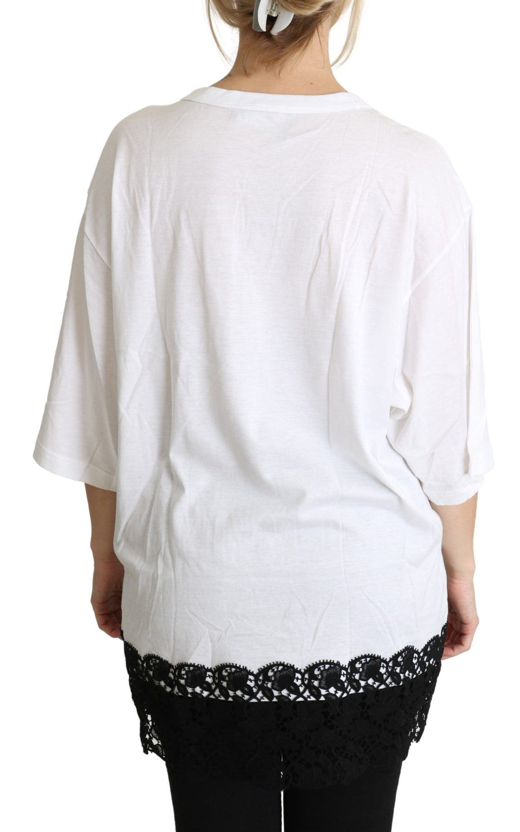 T-shirt blanc en coton Dolce & Gabbana avec imprimé d'ange et col rond, vue de face.