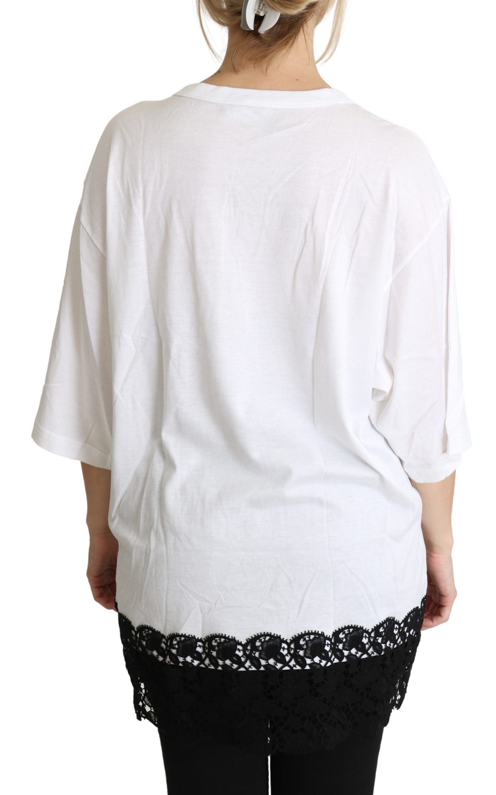 T-shirt blanc en coton Dolce & Gabbana avec imprimé d'ange et col rond, vue de face.