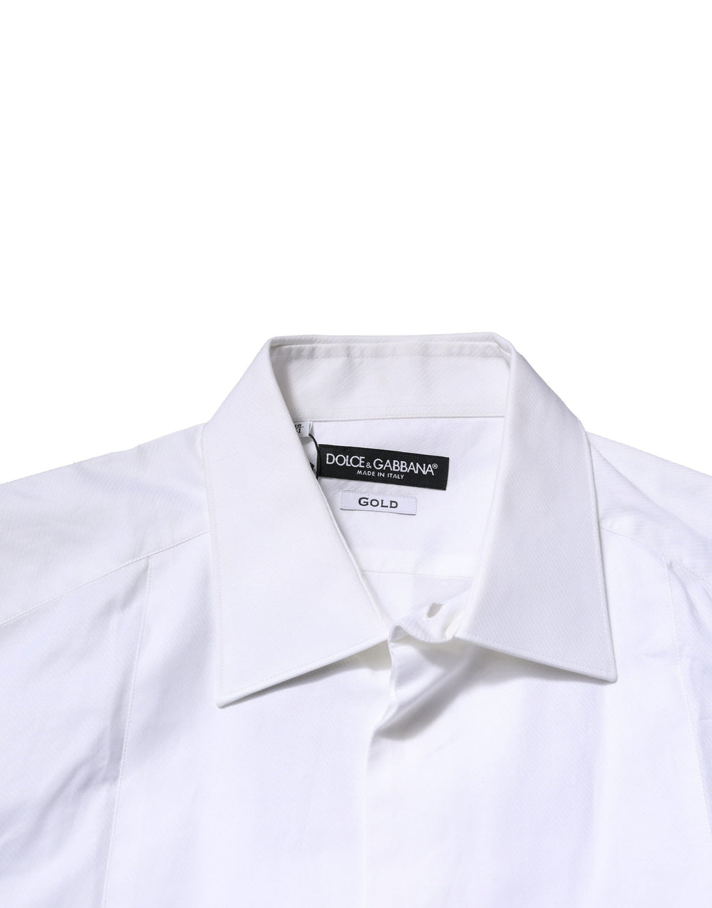 Chemise formelle blanche en coton popeline Dolce & Gabbana pour homme avec détails en or visible sur l'image.