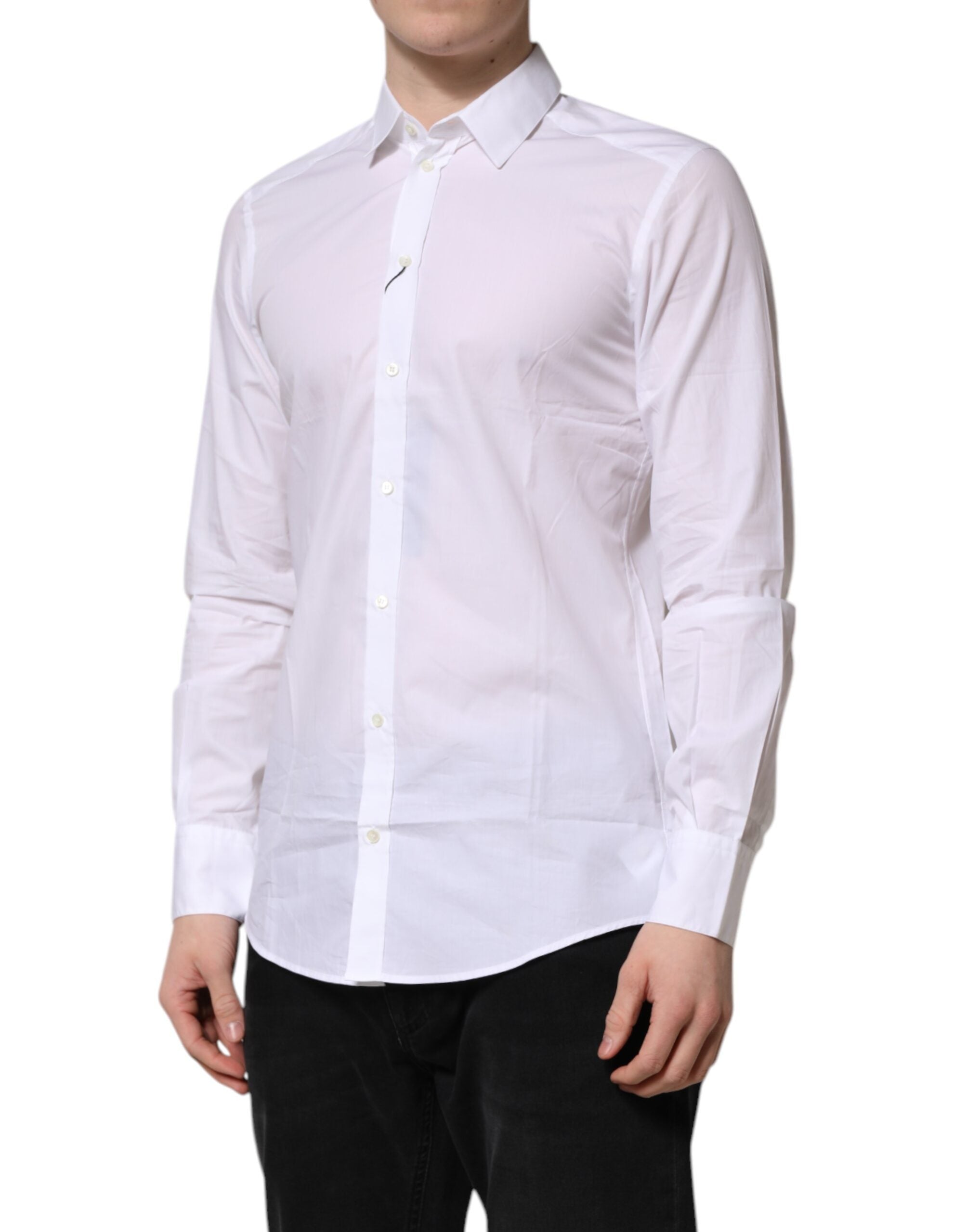 Chemise formelle blanche à col et manches longues de Dolce & Gabbana, élégante robe chemise pour femme