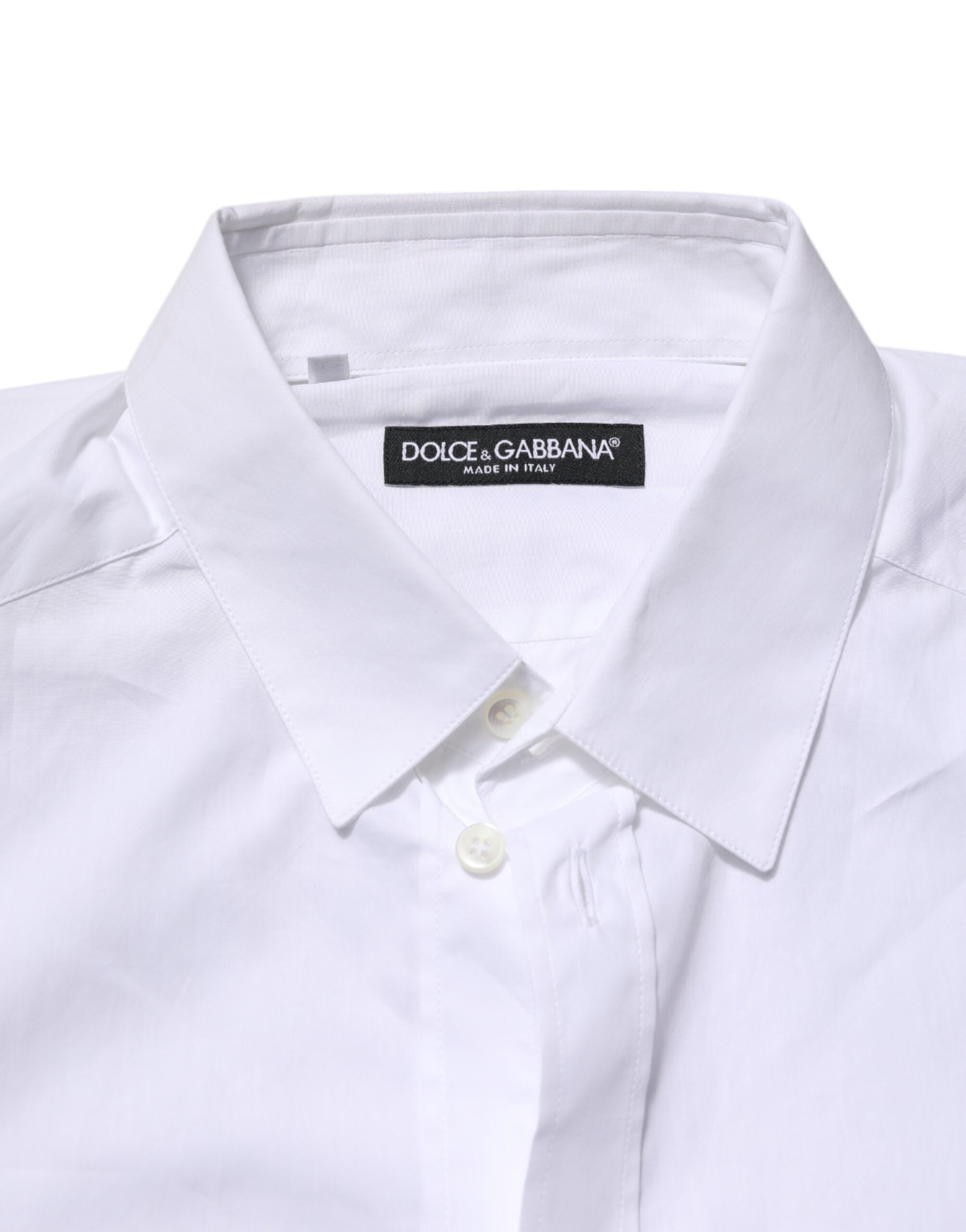 Chemise blanche Dolce & Gabbana à col, manches longues, style formel, vêtement élégant pour femme.
