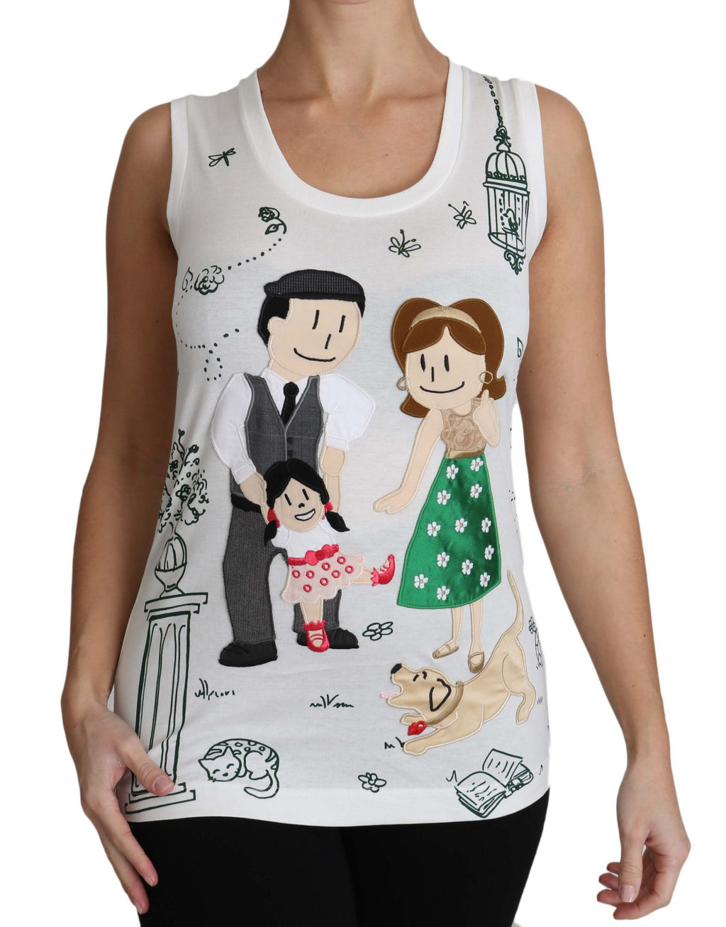 T-shirt sans manches en coton blanc Dolce & Gabbana, style décontracté avec logo #dgfamily visible.