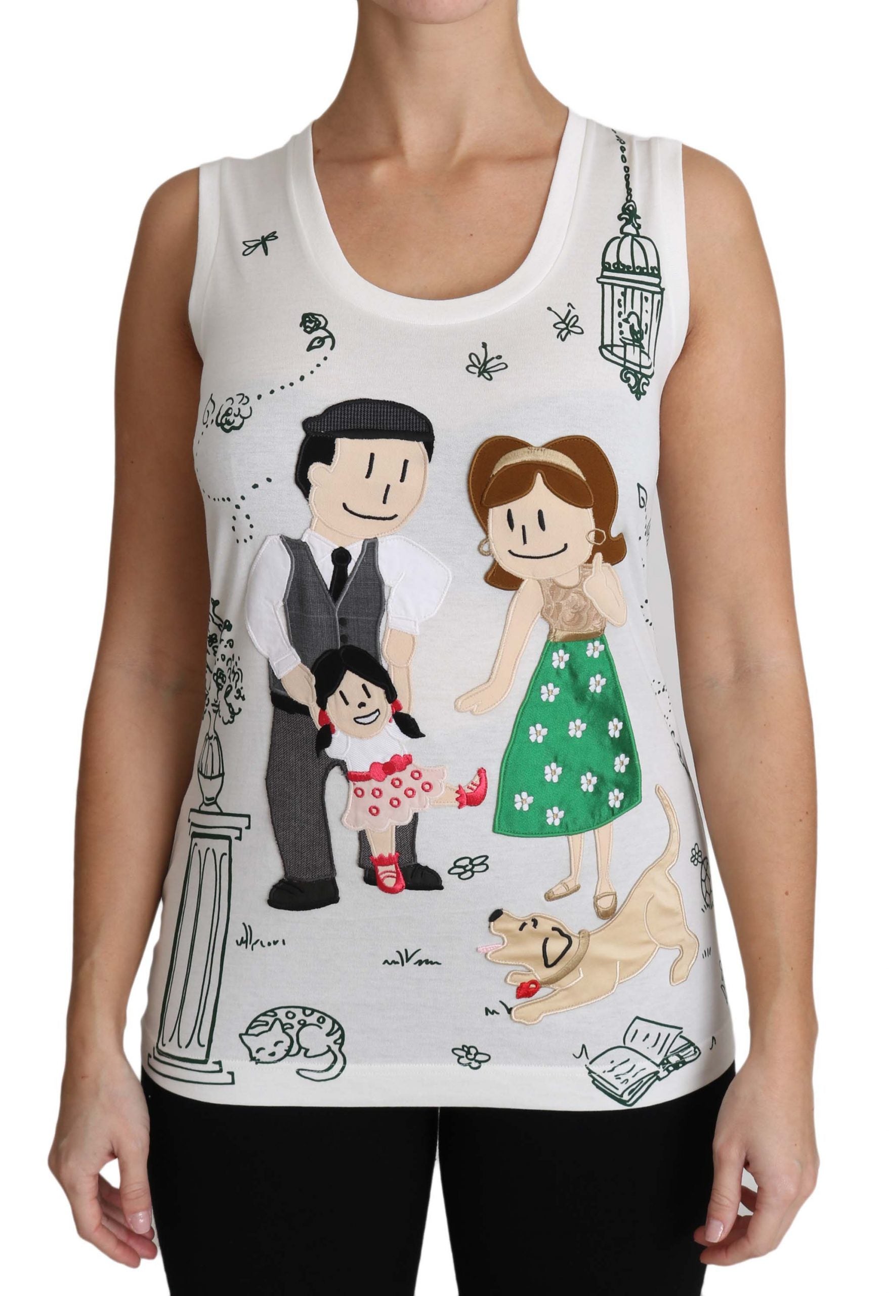 Chemise sans manches blanche Dolce & Gabbana en coton, style décontracté avec logo #dgfamily visible.