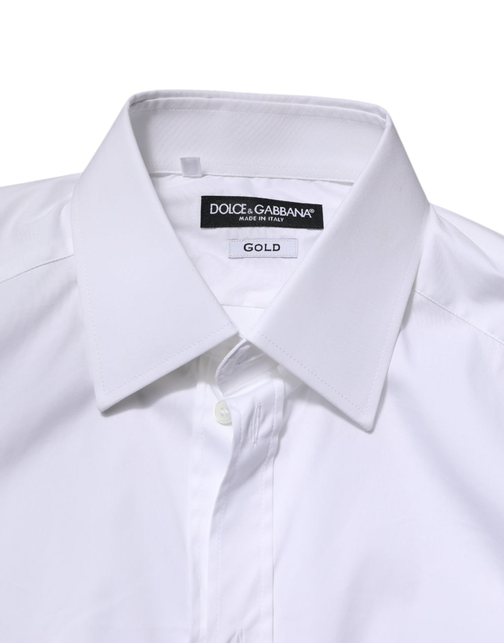 Chemise formelle blanche en coton Dolce & Gabbana avec manches longues et détails en or, élégante et sophistiquée.