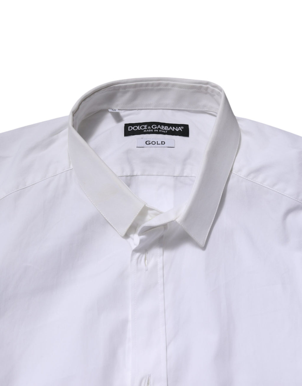 Chemise blanche en coton Dolce & Gabbana à manches longues, style formel avec détails dorés.