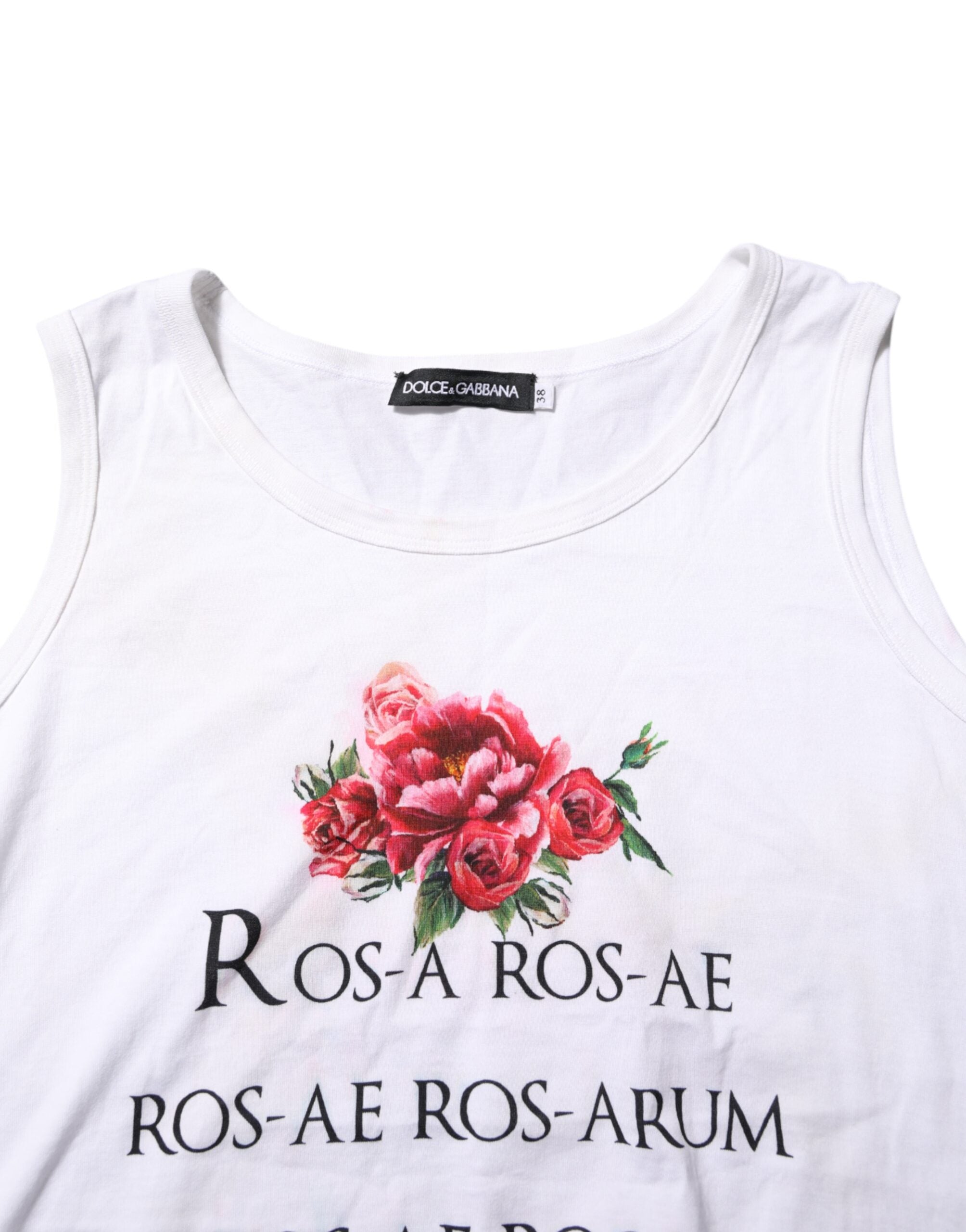Haut sans manches en coton blanc Dolce & Gabbana avec imprimé, col rond, style élégant et décontracté.