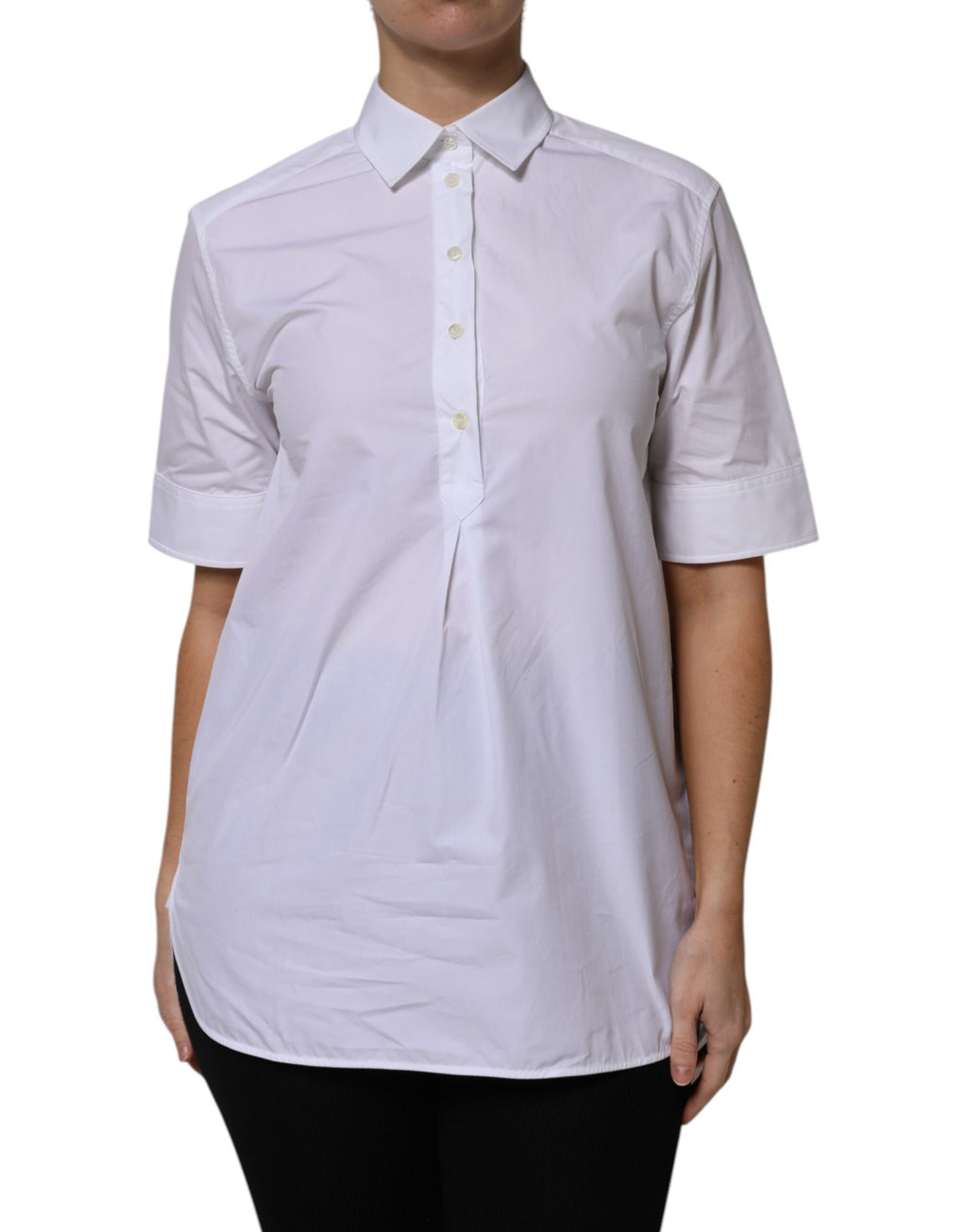 Polo à manches courtes blanc en coton de Dolce & Gabbana avec col, visible sur l'image 7218900.