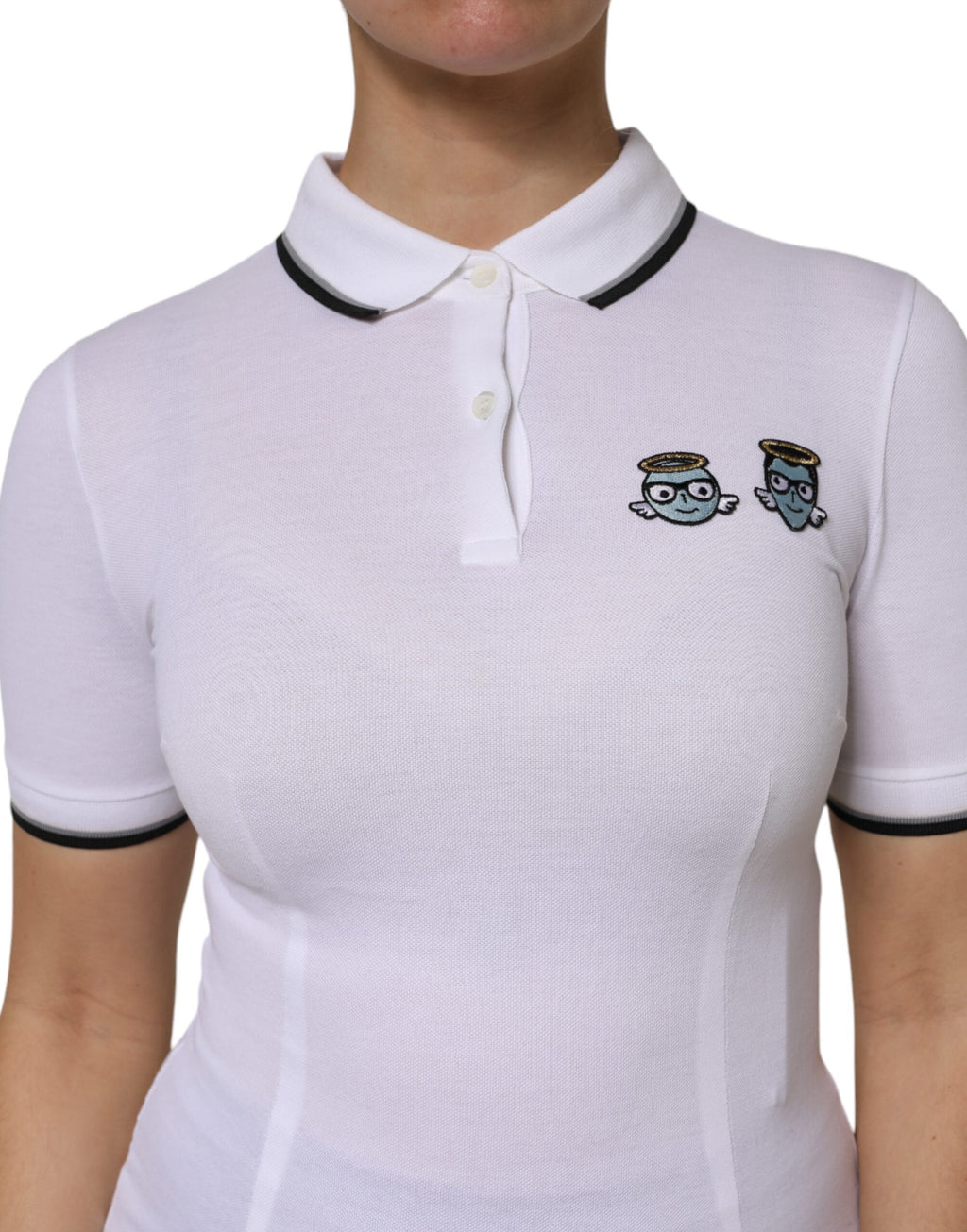 Polo Dolce & Gabbana en coton blanc à manches courtes avec col, vue de devant.