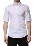 Chemise élégante Dolce & Gabbana en coton blanc à manches courtes, vêtement formel pour femme.