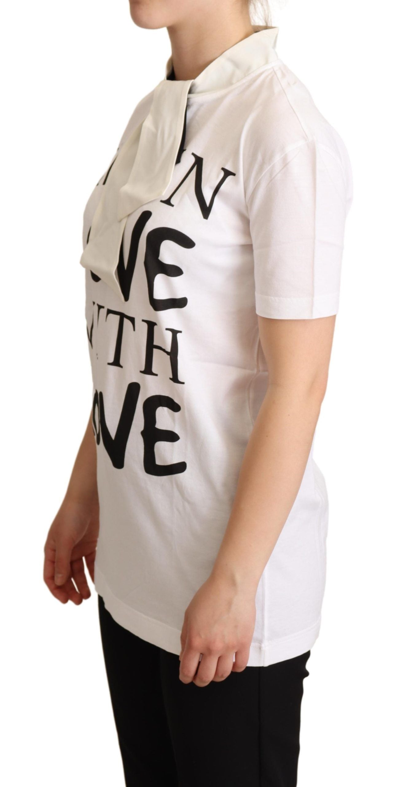 T-shirt blanc en coton et soie Dolce & Gabbana "I'm In Love" avec logo coloré, vue de face.