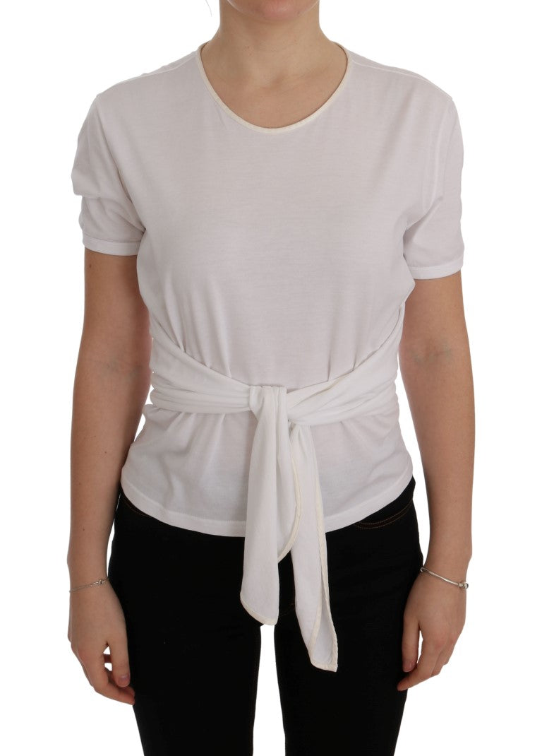 T-shirt blanc en coton et soie de Dolce & Gabbana, coupe classique avec logo discret, vue de face sur fond neutre.