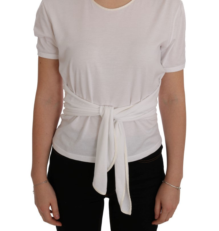 T-shirt blanc en coton et soie de Dolce & Gabbana, vue de face avec col rond et logo discret visible.