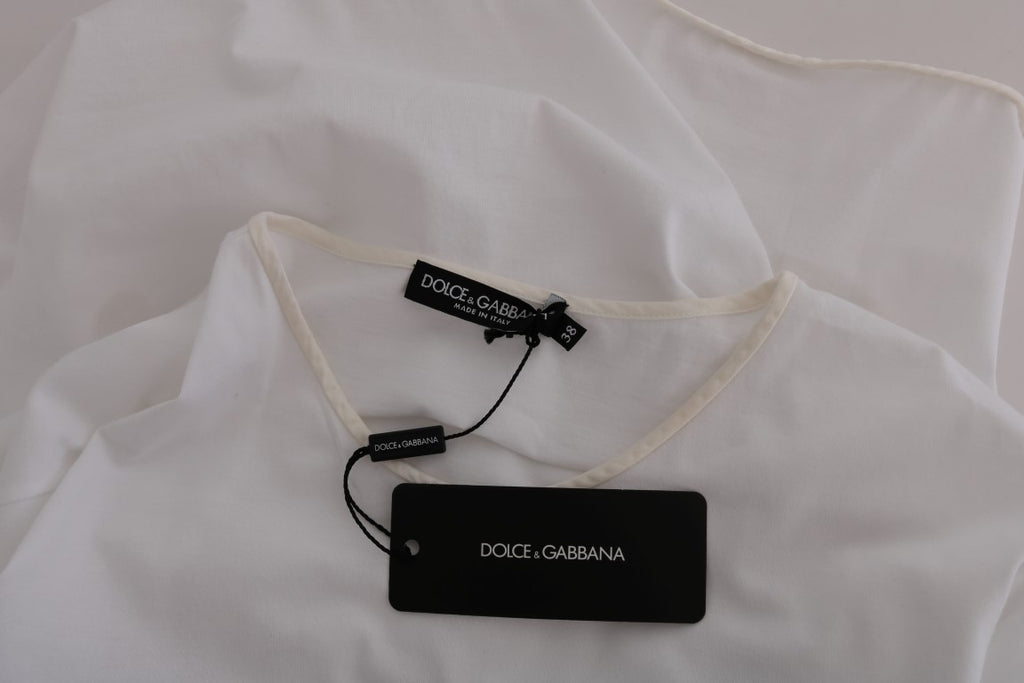 T-shirt en coton et soie blanc de Dolce & Gabbana, coupe classique, visible en gros plan sur fond neutre.